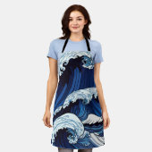 Abstraktes Blue Ocean Waves Artwork im japanischen Schürze (Getragen)