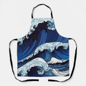 Abstraktes Blue Ocean Waves Artwork im japanischen Schürze (Vorderseite)