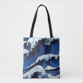 Abstraktes Blue Ocean Waves Artwork im japanischen Tasche (Vorderseite)