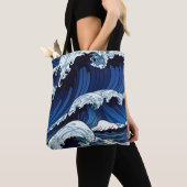 Abstraktes Blue Ocean Waves Artwork im japanischen Tasche (Von Nahem)