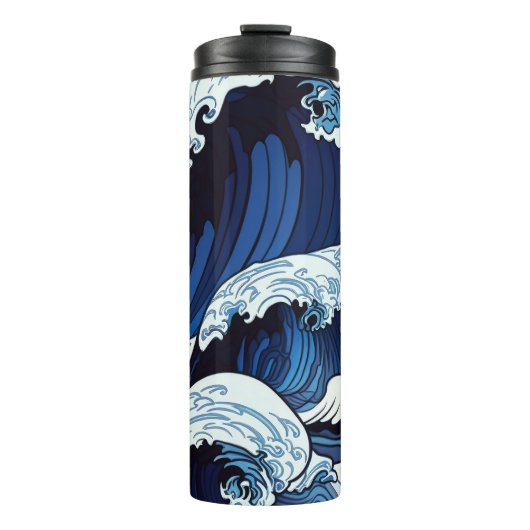 Abstraktes Blue Ocean Waves Artwork im japanischen Thermosbecher (Vorderseite)