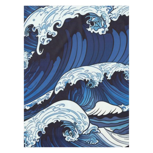 Abstraktes Blue Ocean Waves Artwork im japanischen Tischdecke (Vorderseite)