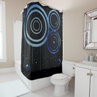 Abstraktes Blue Space Circles-Design Duschvorhang