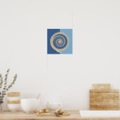 Abstraktes Blue & Tan Spiral Sun Circle Design Pri Poster (Küche)