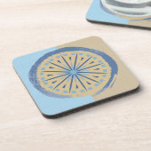 Abstraktes Blue & Tan Sternexplosion Circle Design Getränkeuntersetzer (Linke Seite)
