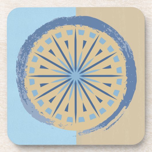 Abstraktes Blue & Tan Sternexplosion Circle Design Getränkeuntersetzer (Vorderseite)