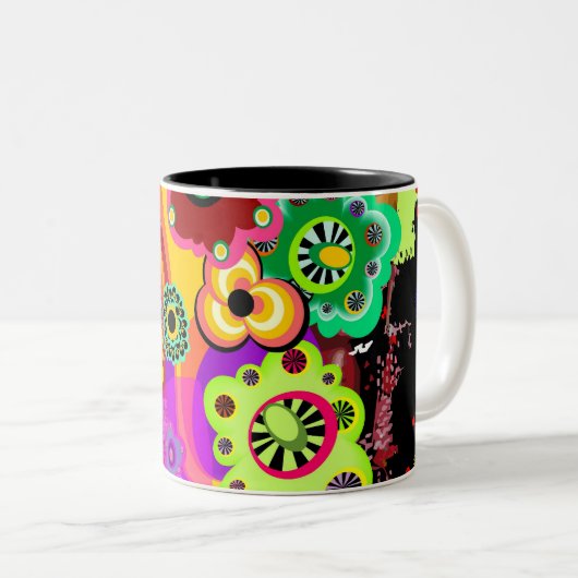 Abstraktes Blumenbakelit Zweifarbige Tasse (VorderseiteRechts)