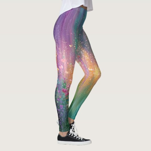 Abstraktes Blumenbild mit lebendigen Farben Leggings (Rechts)
