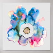 Abstraktes Blumenblau in grauem Aquarellposter Poster (Vorne)