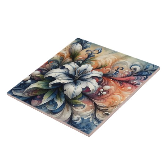 Abstraktes Blumendesign mit weißer Lilie Fliese (Seite)