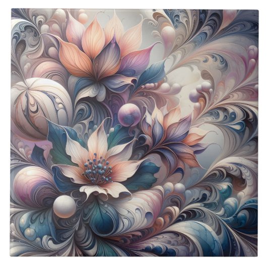 Abstraktes Blumendesign mit Wirbel und Perlen Fliese (Vorderseite)