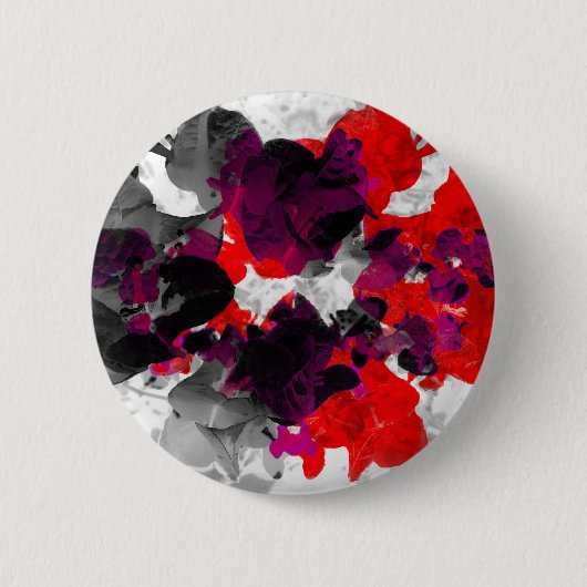 Abstraktes Blumendesign - rot und lila über weiß Button (Vorderseite)