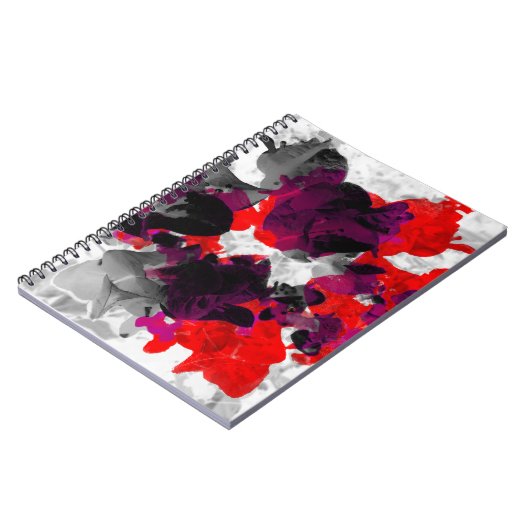 Abstraktes Blumendesign - rot und lila über weiß Notizblock (Linke Seite)