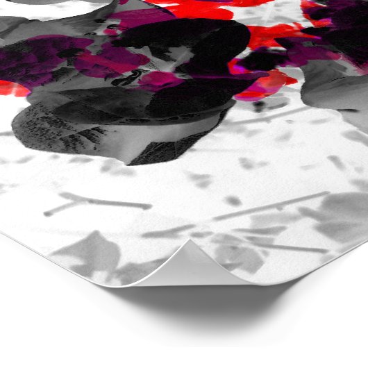 Abstraktes Blumendesign - rot und lila über weiß Poster (Ecke)