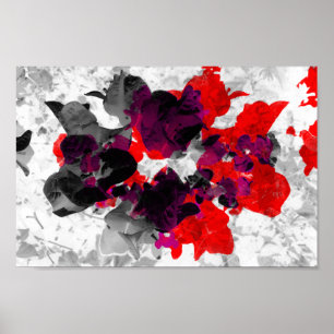 Abstraktes Blumendesign - rot und lila über weiß Poster