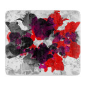 Abstraktes Blumendesign - rot und lila über weiß Schneidebrett (Vorderseite)