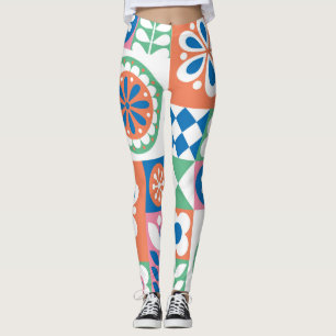 Abstraktes Blumendesign, skandinavisches Folklored Leggings
