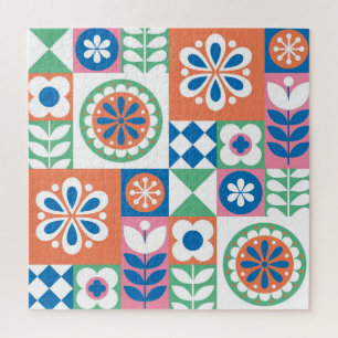 Abstraktes Blumendesign, skandinavisches Folklored Puzzle