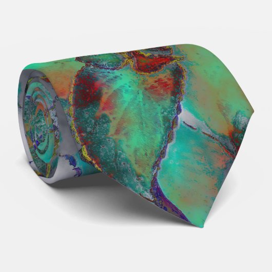 Abstraktes Blumendesign/ Türkis,Royal Blue/Rust Krawatte (Gerollt)