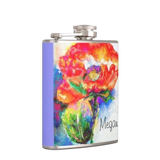 Abstraktes Blumengemälde in Aquarellfarbe Flachmann (Rechts)