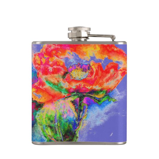 Abstraktes Blumengemälde in Aquarellfarbe Flachmann (Rückseite)