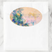 Abstraktes Blumenhintergrund Blau und Beige Ovaler Aufkleber (Tasche)