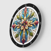 Abstraktes Blumenkreuz Große Wanduhr (Winkel)