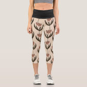 Abstraktes Blumenleaf Grünes Schwarzes Muster Capri Leggings (Vorderseite)