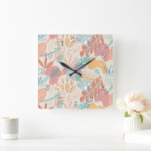 Abstraktes Blumenmuster aus handgezeichnetem Paste Quadratische Wanduhr (Zuhause)