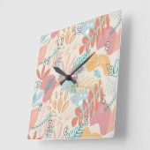 Abstraktes Blumenmuster aus handgezeichnetem Paste Quadratische Wanduhr (Winkel)