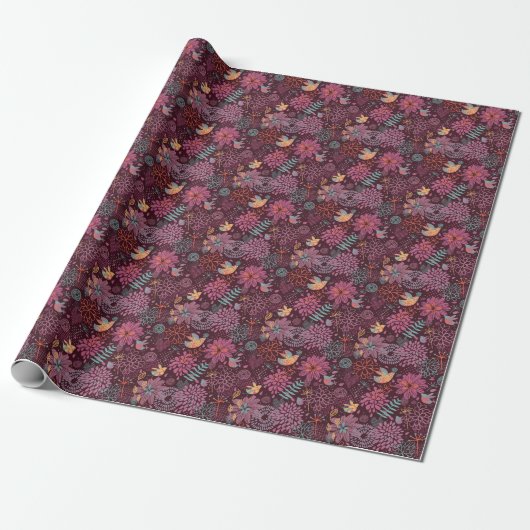 Abstraktes Blumenmuster bei Vögeln Geschenkpapier (Ungerollt)