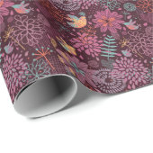 Abstraktes Blumenmuster bei Vögeln Geschenkpapier (Rolleneckpunkt)