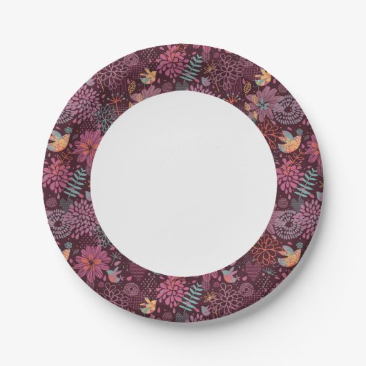 Abstraktes Blumenmuster bei Vögeln Pappteller (Vorderseite)