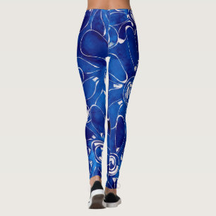 Abstraktes Blumenmuster Blaue weiße Blume Leggings
