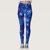Abstraktes Blumenmuster Blaue weiße Blume Leggings (Vorderseite)