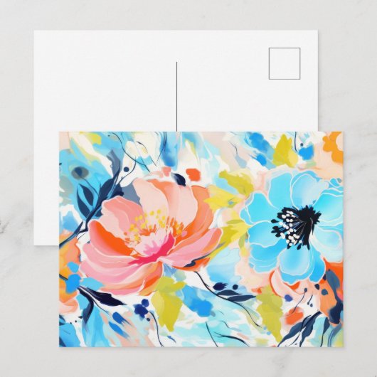 Abstraktes Blumenmuster-Gemälde Postkarte (Vorne/Hinten)