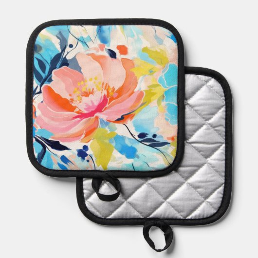 Abstraktes Blumenmuster-Gemälde  Topflappen (Vorderseite/Rückseite)
