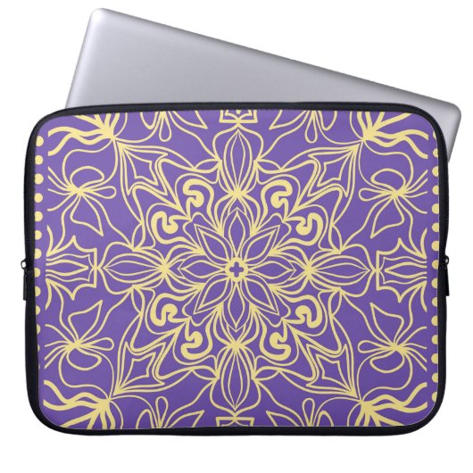 Abstraktes Blumenmuster. Geometrie, mandalische Ge Laptopschutzhülle (Vorderseite)