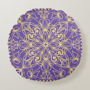Abstraktes Blumenmuster. Geometrie, mandalische Ge Rundes Kissen