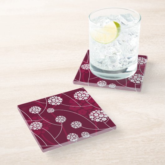 Abstraktes Blumenmuster Glasuntersetzer (Schrägansicht)