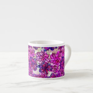 Abstraktes Blumenmuster in Rosa und Lila Espressotasse