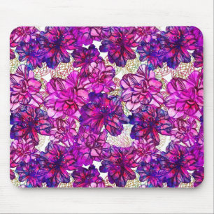 Abstraktes Blumenmuster in Rosa und Lila Mousepad