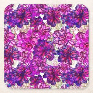 Abstraktes Blumenmuster in Rosa und Lila Rechteckiger Pappuntersetzer