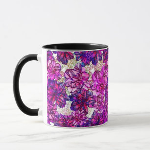 Abstraktes Blumenmuster in Rosa und Lila Tasse