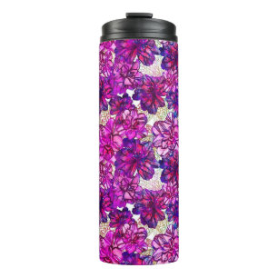 Abstraktes Blumenmuster in Rosa und Lila Thermosbecher
