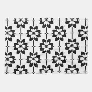 Abstraktes Blumenmuster in Schwarz und Weiß Geschirrtuch