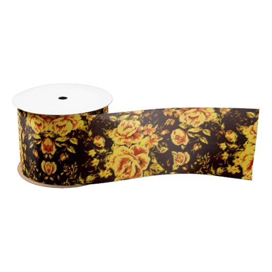 Abstraktes Blumenmuster mit goldener Blume Satinband (Spule)