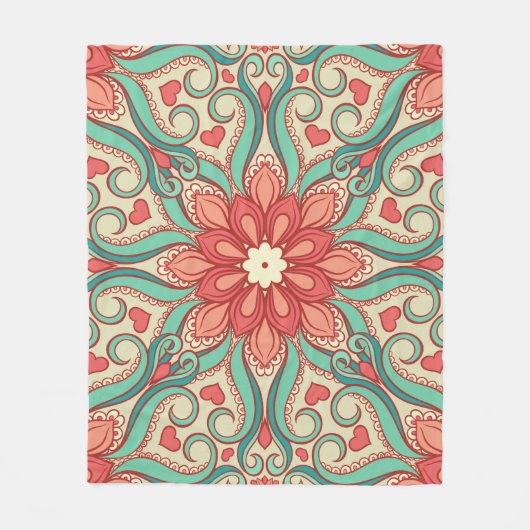 abstraktes Blumenmuster mit Herz auf einem leichte Fleecedecke (Vorderseite)