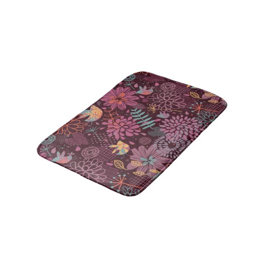 Abstraktes Blumenmuster mit Vögeln Badematte (Schrägansicht)