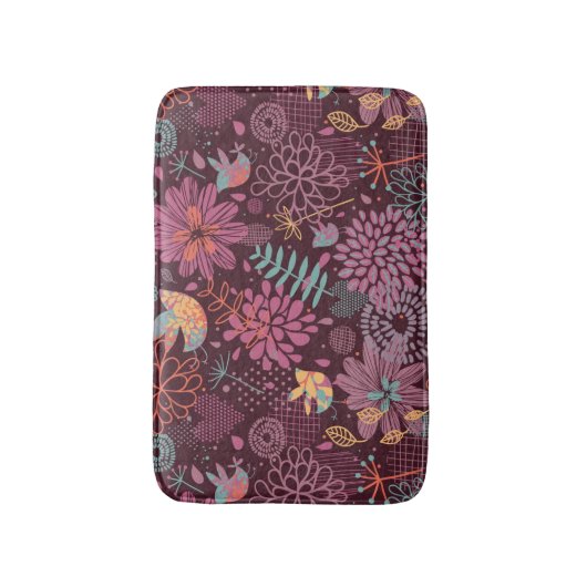 Abstraktes Blumenmuster mit Vögeln Badematte (Vorderseite Vertikal)